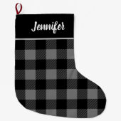 Rustic Grey and Black Buffalo Check Monogram Grote Kerstsok (Voorkant)