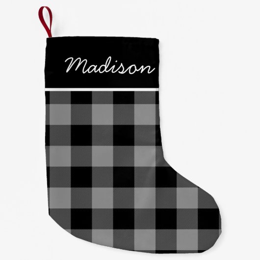 Rustic Grey and Black Buffalo Check Monogram Kleine Kerstsok (Voorkant)