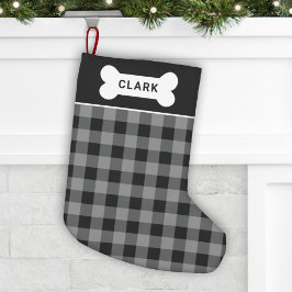 Rustic Grey and Black Buffalo Pset Monogram Kleine Kerstsok