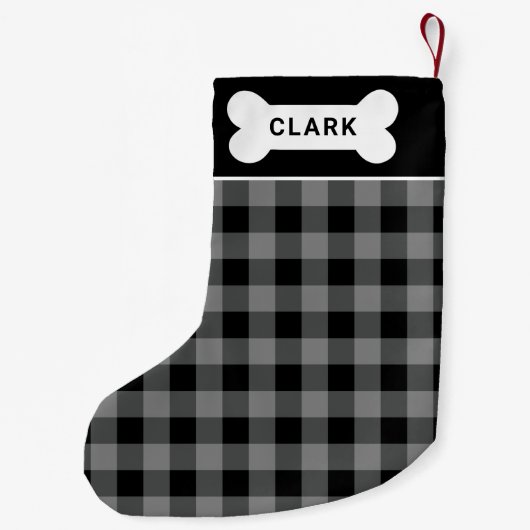 Rustic Grey and Black Buffalo Pset Monogram Kleine Kerstsok (Achterkant)