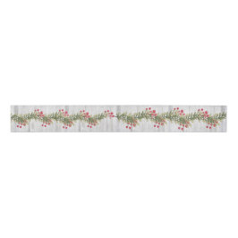 Rustic Grey Barnboard Holly and Red Berries 3 inch Grosgrain Lint
