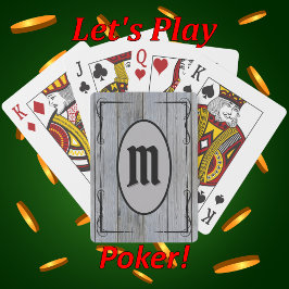 Rustic Grey Barnwood Custom Monogramed Pokerkaarten