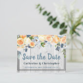 Rustic Grey Barnwood Floral Save the Date Briefkaart (Staand voorkant)