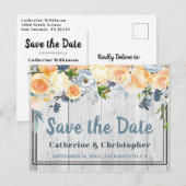 Rustic Grey Barnwood Floral Save the Date Briefkaart (Voorkant / Achterkant)