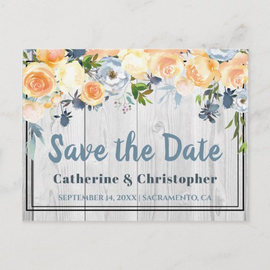 Rustic Grey Barnwood Floral Save the Date Briefkaart (Voorkant)