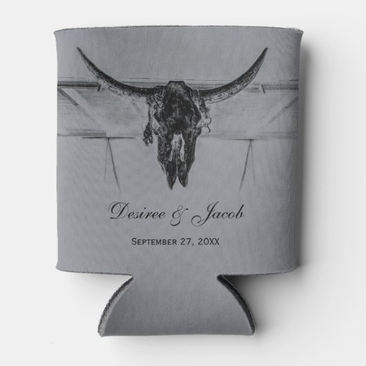 Rustic Grey Black Westerne Koe Skull Wedding Blikjeskoeler (Voorkant)