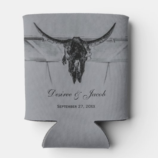 Rustic Grey Black Westerne Koe Skull Wedding Blikjeskoeler (Achterkant)