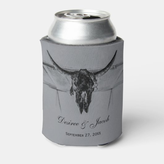 Rustic Grey Black Westerne Koe Skull Wedding Blikjeskoeler (Blikje Achterkant)