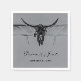 Rustic Grey Black Westerne Koe Skull Wedding Servet