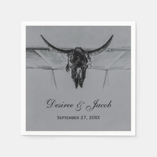 Rustic Grey Black Westerne Koe Skull Wedding Servet (Voorkant)