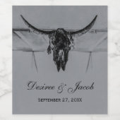 Rustic Grey Black Westerne Koe Skull Wedding Wijn Etiket (Enkel label)