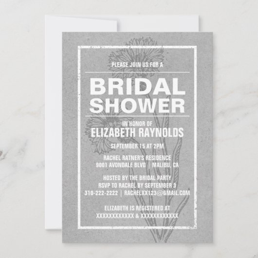 Rustic Grey Bridal Shower Invitations Kaart (Voorkant)
