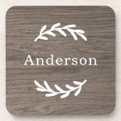 Rustic Grey Brown Wood Laurel Achternaam Monogram Bier Onderzetter (Voorkant)
