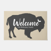 Rustic Grey Buffalo Bison & Family Name Welkom Deurmat (Voorkant)