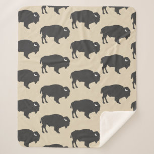 Rustic Grey Buffalo Bison Sherpa Deken