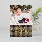 Rustic Grey Buffalo Pset Merry-kerstfoto Folie Feestdagenkaart (Staand Voorkant)