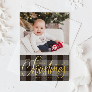 Rustic Grey Buffalo Pset Merry-kerstfoto Folie Feestdagenkaart