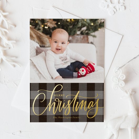 Rustic Grey Buffalo Pset Merry-kerstfoto Folie Feestdagenkaart