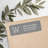 Rustic Grey Burlap Monogram Return Address Etiket