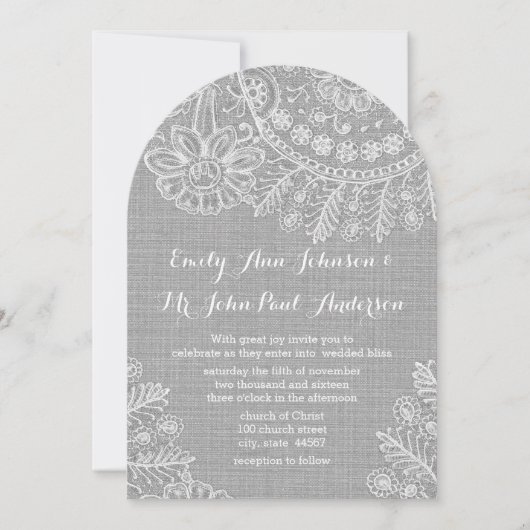 Rustic Grey Burlap Wedding Invitations Kaart (Voorkant)