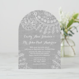 Rustic Grey Burlap Wedding Invitations Kaart