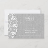 Rustic Grey Canvas + White Lace bruiloft RSVP (Voorkant)
