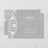 Rustic Grey Canvas + White Lace bruiloft RSVP (Voorkant / Achterkant)
