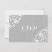 Rustic Grey Canvas + White Lace bruiloft RSVP Kaartje (Achterkant)