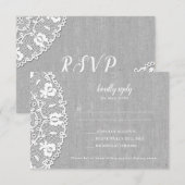 Rustic Grey Canvas + White Lace bruiloft RSVP Kaartje (Voorkant / Achterkant)