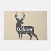 Rustic Grey Deer Silhouette & Family Name Welkom Deurmat (Voorkant)