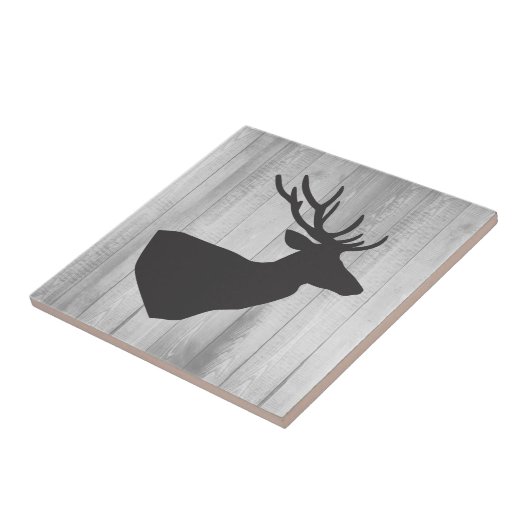 Rustic Grey Deer Silhouette & Grey Barn Wood Tegeltje (Zijkant)