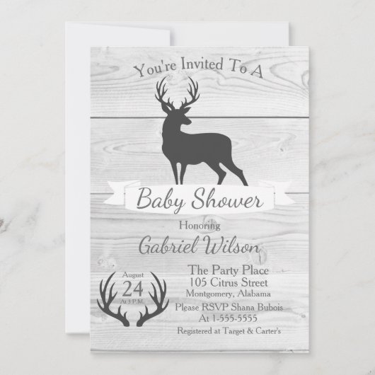 Rustic Grey Deer Silhouette & White Wood Kaart (Voorkant)