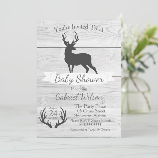 Rustic Grey Deer Silhouette & White Wood Kaart (Staand voorkant)
