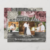 Rustic Grey Dusty Pink Roses Foto opslaan Datum (Voorkant / Achterkant)