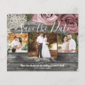 Rustic Grey Dusty Pink Roses Foto opslaan Datum (Voorkant)