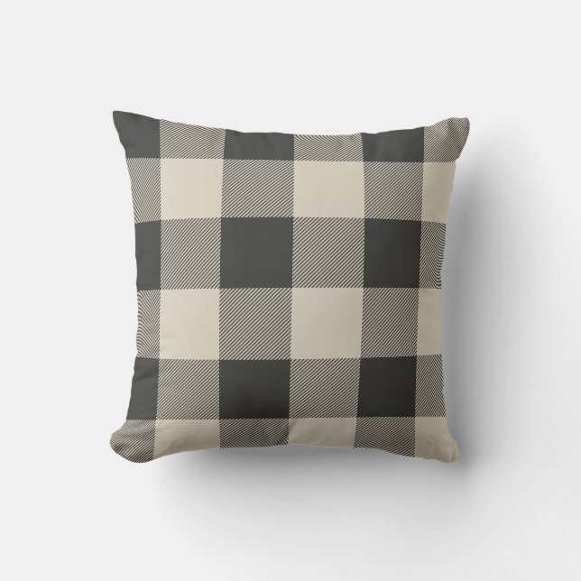 Rustic Grey en Beige Buffalo Check Plaid Kussen (Voorkant)