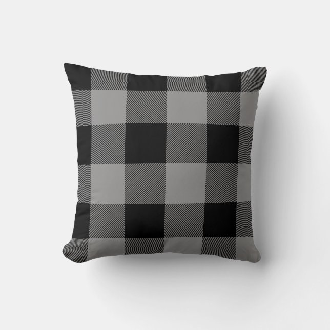 Rustic Grey en Black Buffalo Check Plakken Kussen (Voorkant)