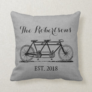 Rustic Grey  Fietsbruiloft Monogram Kussen