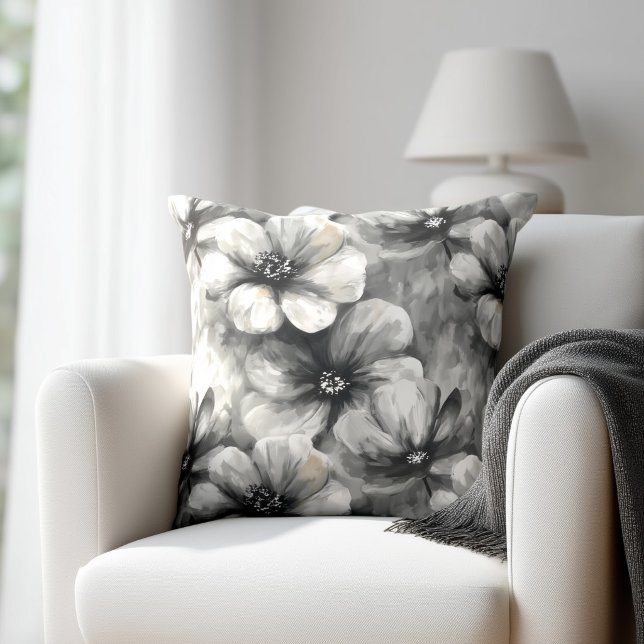 Rustic Grey Floral Kussen (Creator heeft geüpload)