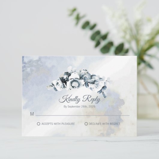 Rustic Grey Floral Waterverf Wedding RSVP (Staand voorkant)