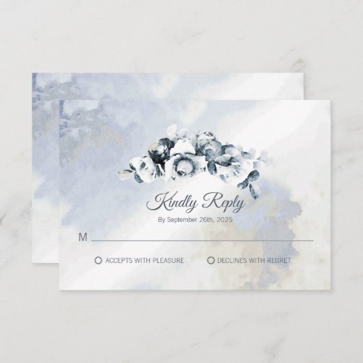 Rustic Grey Floral Waterverf Wedding RSVP (Voorkant / Achterkant)