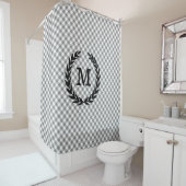Rustic Grey Gingham Country Monogrammed Douchegordijn (In situ)