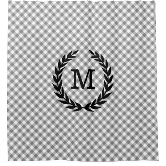 Rustic Grey Gingham Country Monogrammed Douchegordijn (Voorkant)