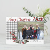 Rustic Grey Gingham Plaid Vrolijke Kerstfoto Feestdagenkaart (Staand voorkant)