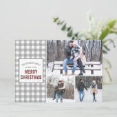 Rustic Grey Gingham Vrolijk kerstfeest Feestdagenkaart (Staand voorkant)