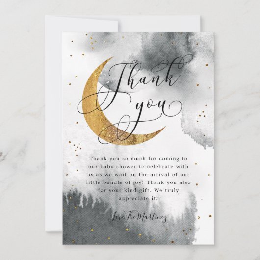 Rustic Grey Gold Moon Stars Baby shower Bedankkaart (Voorkant)