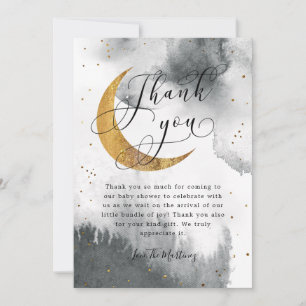 Rustic Grey Gold Moon Stars Baby shower Bedankkaart
