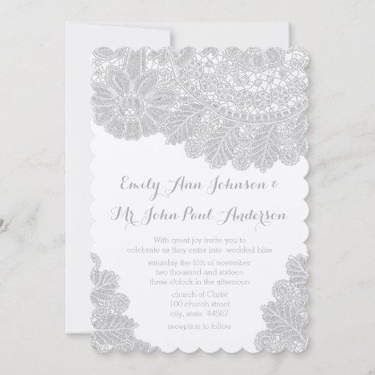 Rustic Grey Heirloom Lace Wedding Invitations Kaart (Voorkant)