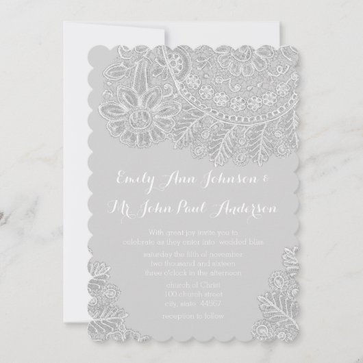 Rustic Grey Heirloom Lace Wedding Invitations Kaart (Voorkant)