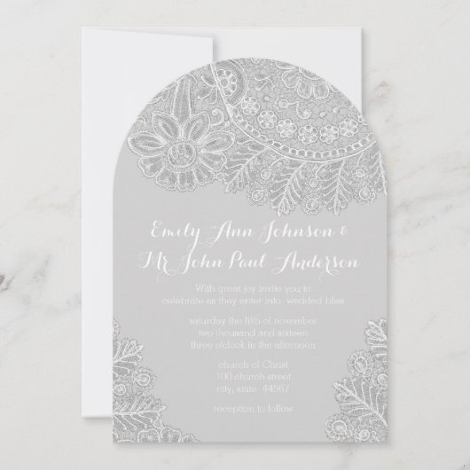 Rustic Grey Heirloom Lace Wedding Kaart (Voorkant)